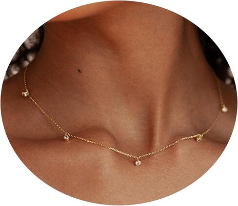 Gold Dainty Choker Necklace for Women,14K Gold Plated Station Necklace Womens CZ Chain Trendy Layering Necklaces Minimalist Simple Jewelry Gift in Saudi Arabia