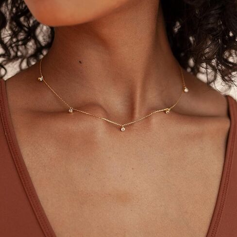 Gold Dainty Choker Necklace for Women,14K Gold Plated Station Necklace Womens CZ Chain Trendy Layering Necklaces Minimalist Simple Jewelry Gift in Saudi Arabia