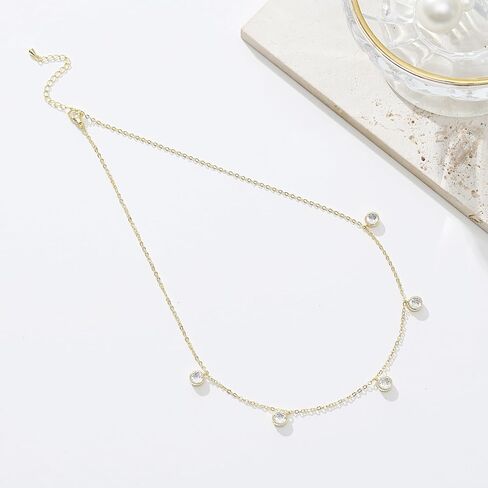 Gold Dainty Choker Necklace for Women,14K Gold Plated Station Necklace Womens CZ Chain Trendy Layering Necklaces Minimalist Simple Jewelry Gift in Saudi Arabia