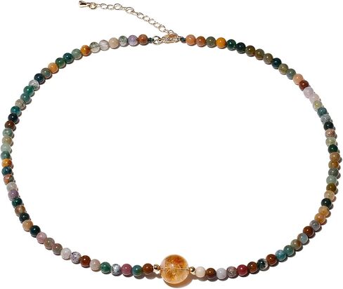 Indian Agate/Citrine Beaded Choker Necklace Crystals and Stones Necklaces for Women Wealth Balance Meditation November Birthstone Jewelry (16-18inches) in Saudi Arabia