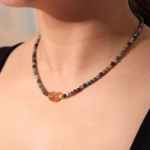 Indian Agate/Citrine Beaded Choker Necklace Crystals and Stones Necklaces for Women Wealth Balance Meditation November Birthstone Jewelry (16-18inches) in Saudi Arabia