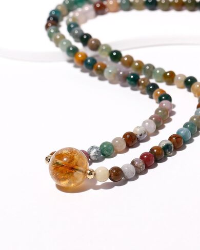 Indian Agate/Citrine Beaded Choker Necklace Crystals and Stones Necklaces for Women Wealth Balance Meditation November Birthstone Jewelry (16-18inches) in Saudi Arabia