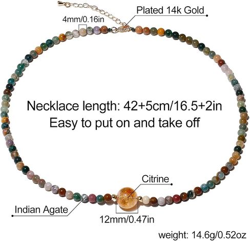 Indian Agate/Citrine Beaded Choker Necklace Crystals and Stones Necklaces for Women Wealth Balance Meditation November Birthstone Jewelry (16-18inches) in Saudi Arabia