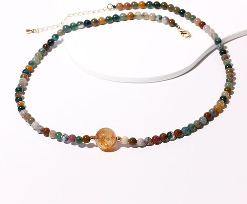 Indian Agate/Citrine Beaded Choker Necklace Crystals and Stones Necklaces for Women Wealth Balance Meditation November Birthstone Jewelry (16-18inches) in Saudi Arabia