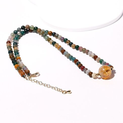 Indian Agate/Citrine Beaded Choker Necklace Crystals and Stones Necklaces for Women Wealth Balance Meditation November Birthstone Jewelry (16-18inches) in Saudi Arabia