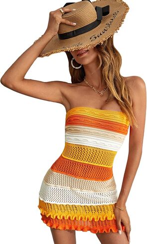 MakeMeChic Women's Color Block Strapless Knitted Mini Bodycon Sweater Tube Dress in Saudi Arabia