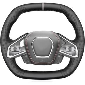MEWANT Hand Stitch Black Artificial Leather Steering Wheel Cover for Chevy Corvette (C8) 2020-2023 Stingray Z06