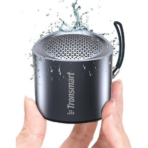 Tronsmart Nimo Portable Bluetooth Speaker, Super-Compact Design, Metal Craft, Mini Speaker with Lanyard, IPX7 Waterproof for Shower, Travel, 12 Hours Battery, Stereo Pairing, Hands-Free Call, Black
