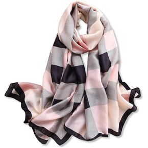 Women Silk Scarves Classic Plaid Scarves Tartan Long Check Shawl Warm Wrap Sunscreen Shawl All Season