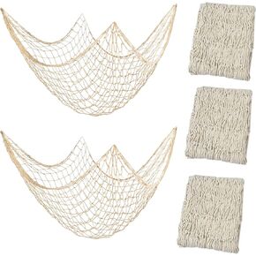 SAYAYA 3 PCS Natural Fish Net Nautical Themed Cotton Fishnet Hawaiian Party Fishing Net Decorative Wall Hanging Fishnet Beach Decorations Mermaid Nautical Themed Party Decor 80x40 Inch