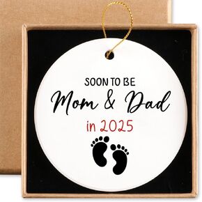 Baby Announcement Gifts for First Time Mommy Daddy Gifts Ceramic Ornament Keepsake Sign Round Plaque New Parents Gifts for Couples Soon to Be Mom & Dad in 2025 Christmas Ornament