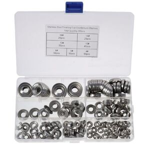 FEIYING 295pcs Countersunk Washers Stainless Finish washers 304 Stainless Steel #4#6#8#10#12#14#16 Finishing Cup Countersunk Washer Assortment Set