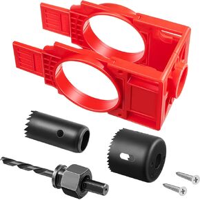 Feekoon Door Lock Installation Kit, Door Hole Drilling Kit for Wooden Doors with Guide Template and 2 Door Lock Hole Saw, C Clamp Design Jig Door Knob Deadbolt Door Handle Installation Tool
