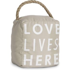 Pavilion - Open Door Decor 5" x 6" Tan Door Stopper "Love Lives Here"