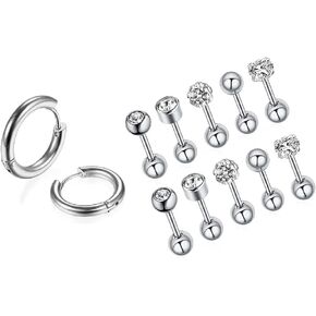 316L Surgical Stainless Steel Huggie Hoop Earrings 8MM Silver Stud Earrings Set Hypoallergenic Earrings for Women Men Girls…