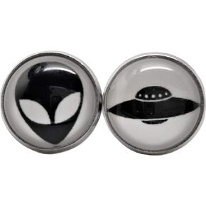 Alien & UFO Combo Stud Post Earrings - New - Pair (2pcs)