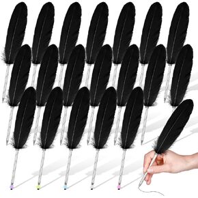 Censen 20 Pcs Feather Quill Pens Feather Ballpoint Pen Black Ink Vintage Quill Pen Wedding Pen for Guest Signature Wedding Bridal Party Favors Office Writing(Mixed Color)