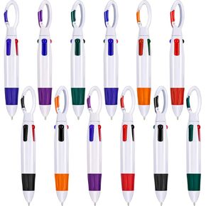 Tatuo 24 Pack Shuttle Pens with Buckle Clip Assortment Retractable Multicolor Ballpoint Pens 4 Neon Color Pens In One with Buckle Keychain On Top for Kids and Adults