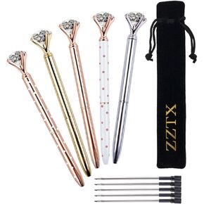 ZZTX 5 قطع من قلم حبر جاف كبير كريستالي ماسي من قلم حبر جاف معدني لامع للوازم المكتبية، يتضمن 5 حقائب مخملية سوداء in Kuwait