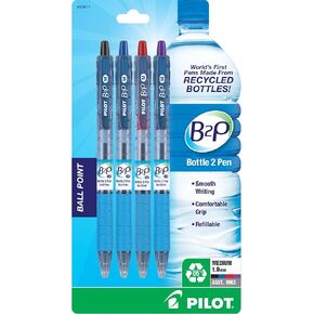 PILOT B2P - Bottle to Pen Refillable & Retractable Ball Point Pen Made From Recycled Bottles, Medium Point, Blue Ink, 2-Pack (32806)