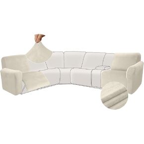 Arfntevss Velvet Striped Recliner Couch Covers Stretch L Shaped Sectional Sofa Cover Soft Reclining Loveseat Slipcovers Set 6-Piece Washable Non Slip Furniture Protector (2 Seat with Arms, Beige)