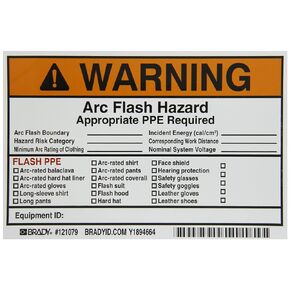 Brady 121079 Vinyl Write-On Arc Flash Labels (Warning) , Black/Orange On White, 4" Height x 6" Width, Legend "Warning Arc Flash & Shock Hazard Appropriate Ppe Required Flash Protection Boundary____..., Etc." (5 Labels per Package)