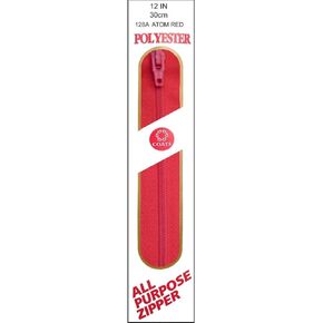 Coats Thread & Zippers F7212-128A All-Purpose Plastic Zipper, 12", Atom Red