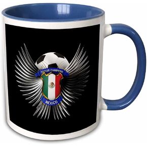 3dRose Mexico soccer ball with crest team football Mexican Mug, 11 oz, Blue