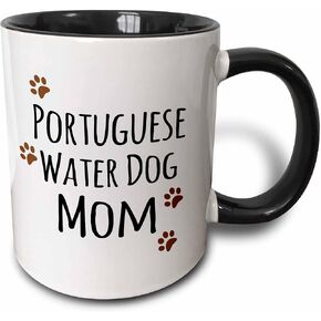 3dRose Portuguese Water Dog Mom Mug, 11 oz, Black