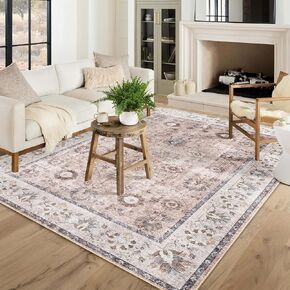 COLORPAPA Boho Area Rugs 5x7, Washable Rug for Living Room Bedroom, Large Rust Rugs Low-Pile, Floral Distressed Floor Carpet Non-Slip
