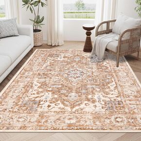 Pauwer Boho Area Rug 3x5, Machine Washable Area Rugs for Living Room, Soft Bedroom Throw Area Rug with Non Slip Rubber Backing, Farmhouse Vintage Area Rug Carpet for Entryway Dorm Kitchen, Beige in Kuwait