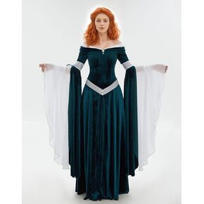 Medieval Renaissance Dress Elf Clothing Rretro Gown Dress with Chiffon Sleeves