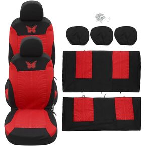 Universal 9 Piece Car Seat Covers Kit Washable and Breathable Truck SUV Car Interior Seat Protectors Knitted Mesh Fabric Butterfly Pattern Beige
