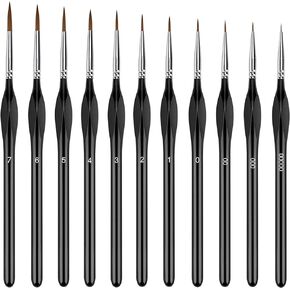 Miniature Paint Brushes, 11Pcs Micro Detail Paint Brush, Acrylic Paint Brushes, Triangular Grip Handles Art Brushes for Watercolor, Oil, Face, Nail, Acrylic Painting (Glossy Black)