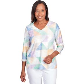 Alfred Dunner Classics Pastels Geometric Designs Polyester Tops 3/4 Sleeve
