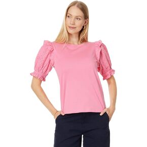 Tommy Hilfiger Baby Girl's Short Sleeve Mixed Media Ruffle Top