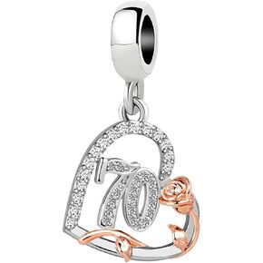 12 13 16 18 21 30 40 50 60 70 Lucky Numbers Birthday Love Heart Dangle Women Bead Charms Fits Pandora Bracelets