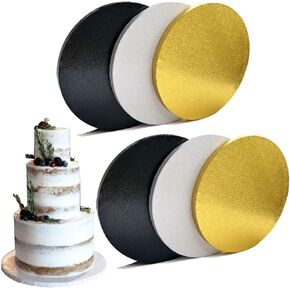 14 Inch Round Cake Drums, 6 Packs Greaseproof Cake drum in Gold Black White Assorted Color Cake Base, Cardboard Cake Boards for Presenting Heavy/Tall Tiered Cakes, Base Para Pastel