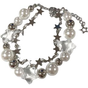 Minimalist Y2k Star Pearl Double Layer Colorful Beaded Lightweight Bracelet Aesthetic Accessories Grunge Punk Cool Bangle Friendship Dainty Jewelry for Women