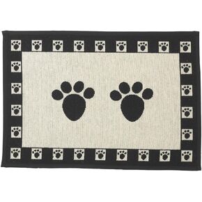 PetRageous 10209 Paws Tapestry Dog Non-Skid Machine Washable Placemat for Pet Feeding Stations with Rubber Backing 13-Inch by 19-Inch for Dogs and Cats, Black and Natural