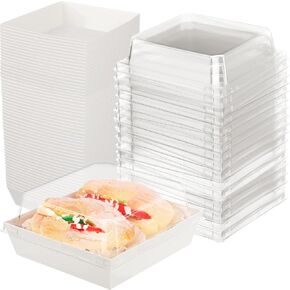 Remerry 80 Pcs Paper Charcuterie Boxes White Bakery Boxes with Clear Secure Lids 5.4 Inch Square Disposable Food Containers Cake Box Cookie Cardboard for Sandwich Cookies Strawberry