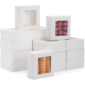 Juvale 50 Pack 6x6 Bakery Boxes with Window for Desserts, Bulk Treat Containers for Cupcakes, Pastries, Cookies (White)