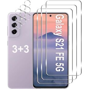 [3+3 Pack]Galaxy S21 FE 5G Screen Protector + Camera Lens Protector, HD Tempered Glass Film, 9H Hardness, Scratch Resistant, Easy Installation, Bubble Free, Screen Protector for Samsung Galaxy S21 FE