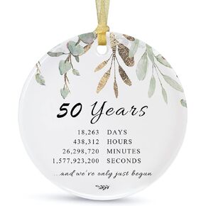 10 Years Anniversary Christmas Ornament, 10th for Couple, Ten Years Married Ceramic Ornament for Decorating Home Weddings,with Card and Gift Box (2.9") (10th-Classic Green Leaf)