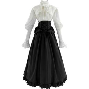 CR ROLECOS Victorian Dress Costume Women Medieval Vintage Edwardian Blouse Maxi Skirt Victorian Ball Gown Green S
