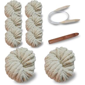 Super Soft Chenille Chunky Yarn - Beige, Jumbo Fluffy Crochet Yarn - Big and Bulky Yarn for Hand Knitting, Ideal for Thick Blankets Making, 28 Yards, 8 oz Each Skein(8 Pack)