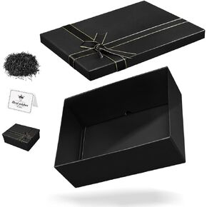 Large Gift Boxes with Lids, 13×10×5 Inches Black Gift Box, Gift Box with Ribbon Bow, Card and Shredded Paper Filler, Luxury Gift Boxes for Presents, Birthday, Weddings, Christmas(1Pack)
