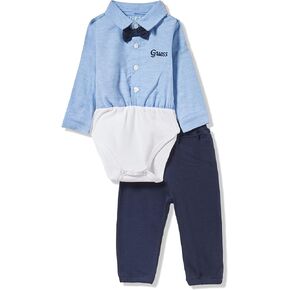 GUESS baby-boys Long Sleeve Stretch Woven Oxford Bodysuit and Interlock Cotton Pants