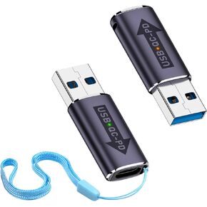 Duttek 10Gbps USB to USB C Adapter 2Pack, USB 3.0 to USB C Adapter, USB Male to USB C Female Adapter with LED Light and Perforated Design for iPhone, Samsung Galaxy, Laptop PC-Grey