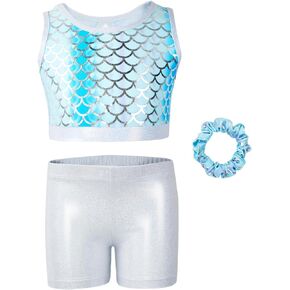 Gogokids Gymnastics Leotards for Girls, Split Kids Glitter Stars Dance Unitards Biketards with Shorts